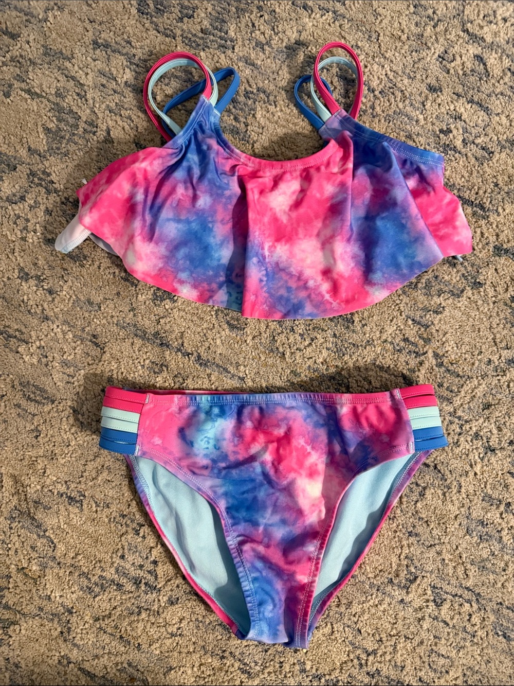 Under Armour Girls Pink & Blue Tie-Dye Ruffle Bikini